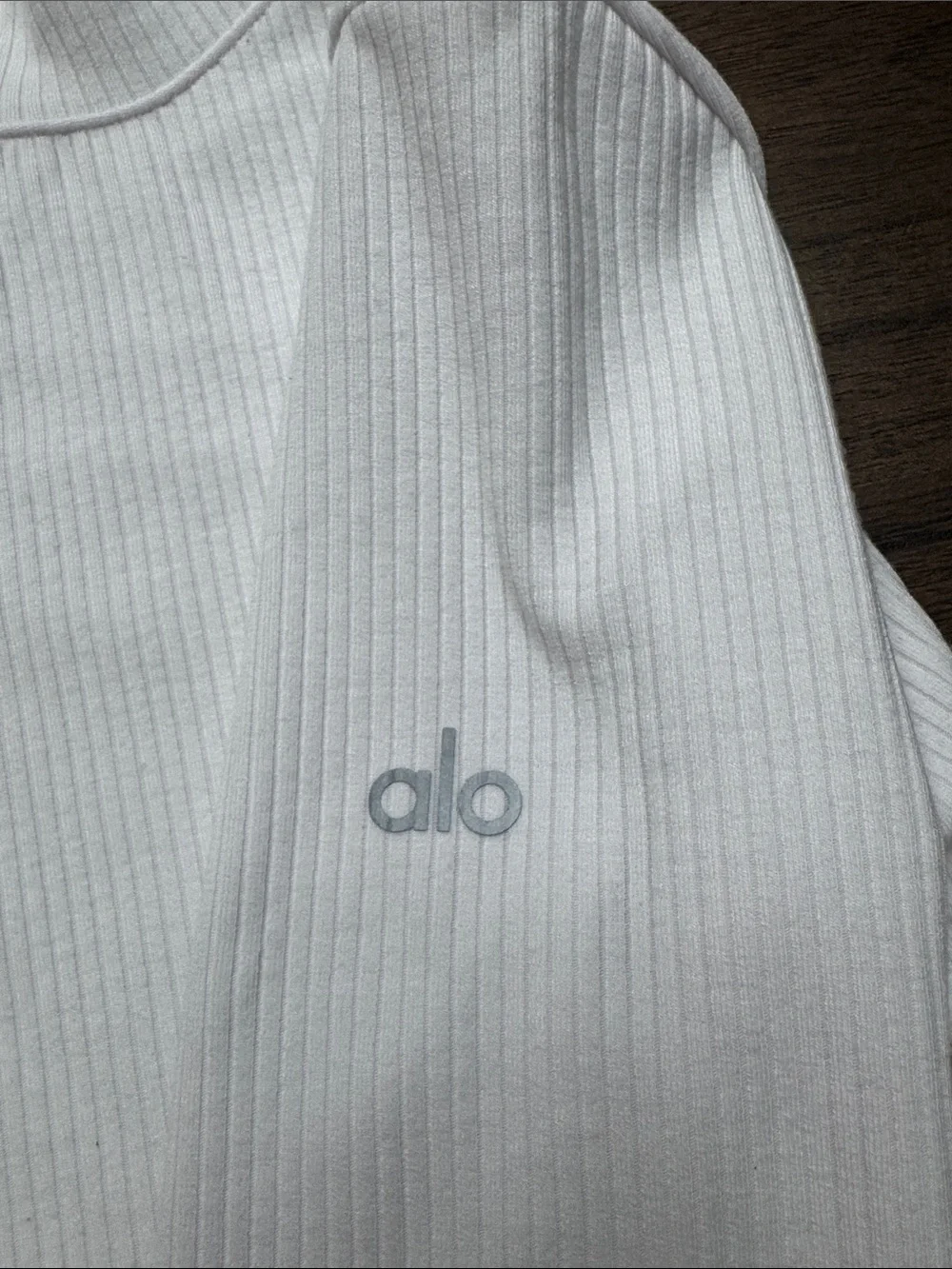 ALO Yoga White Ribbed Mock Neck Long Sleeve Top